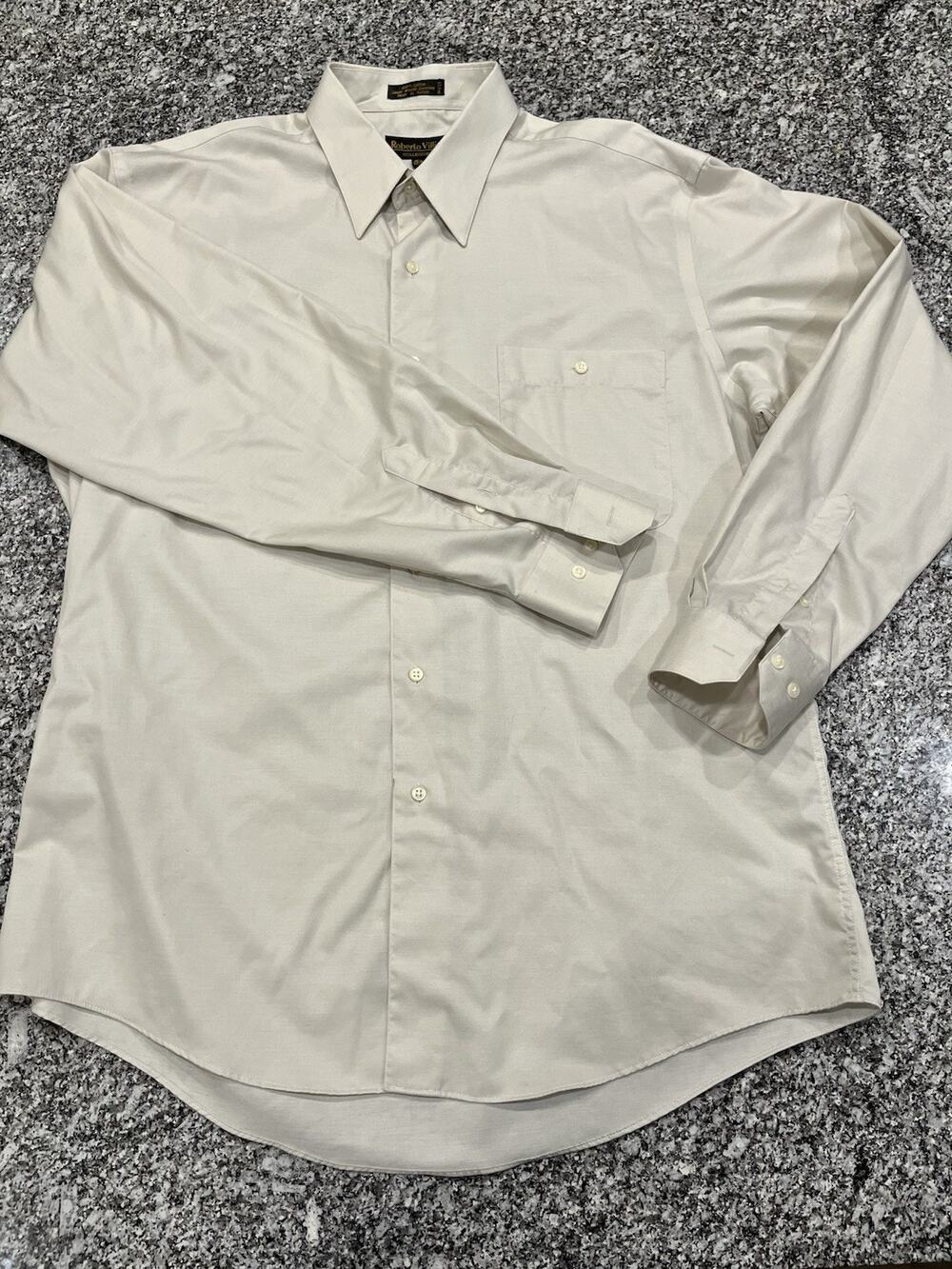Roberto Villini Beige Solid 100% Cotton Regular Fit Dress Shirt 16.5 34/35 A1